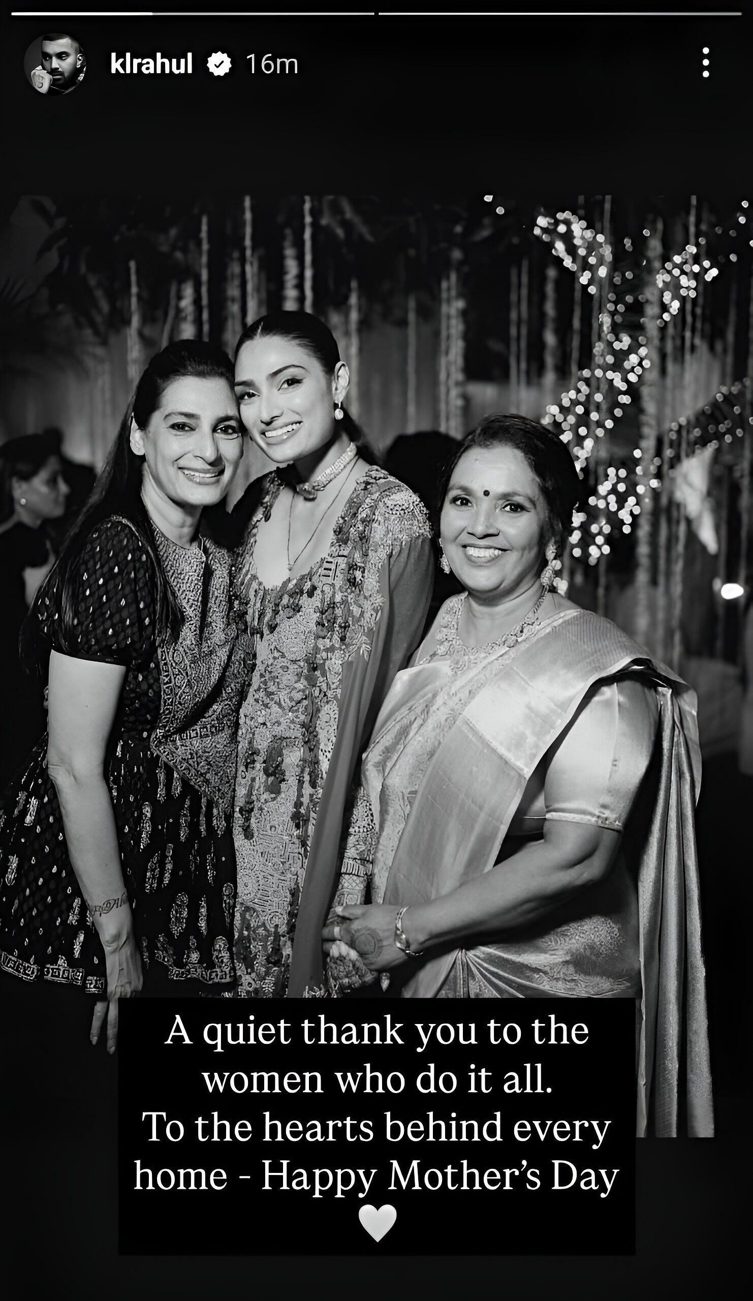 Screenshot of KL Rahul's Instagram story on Mother's Day - Source: KL Rahul/IG